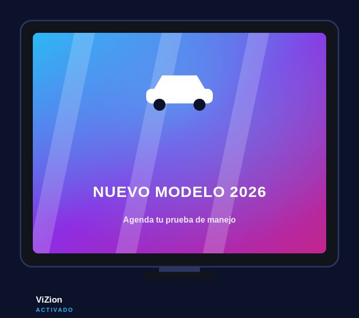 Concepto de sala de exhibición automotriz activada con ViZion promoviendo nuevo modelo